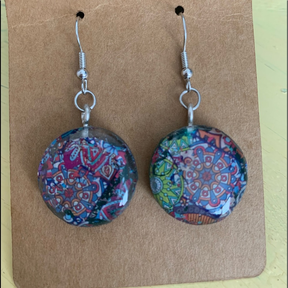 Resin blue tile print earrings SOLD
